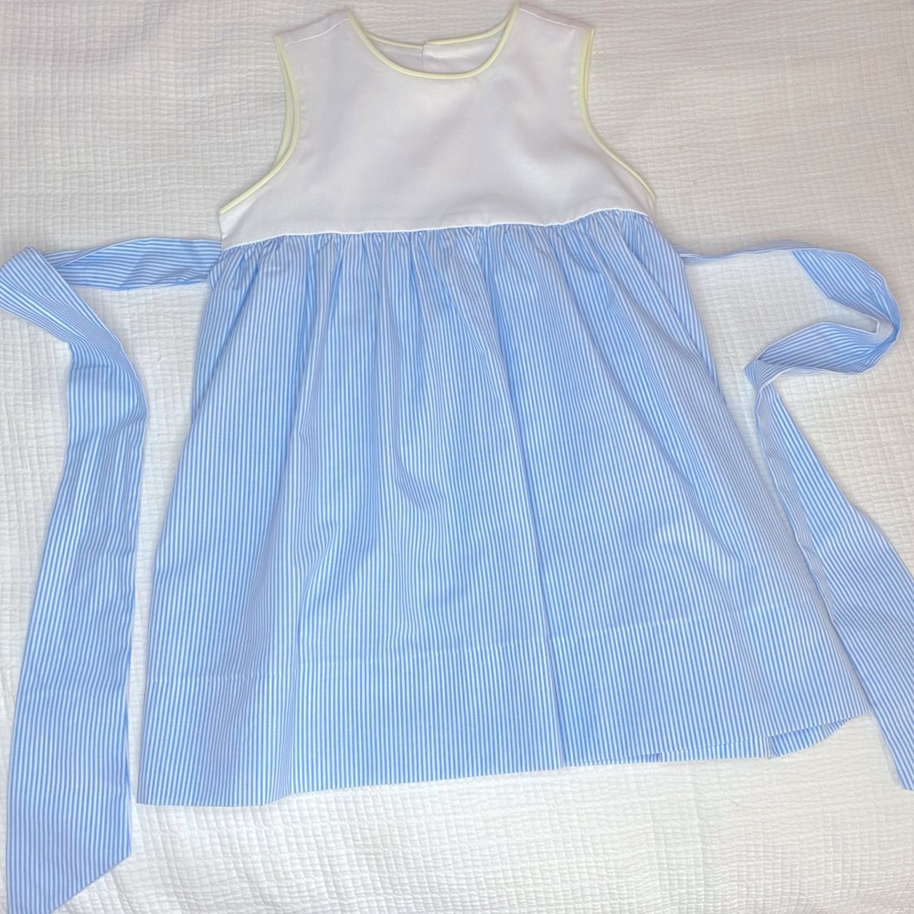 3T Lullaby Set blue white piped sash dress